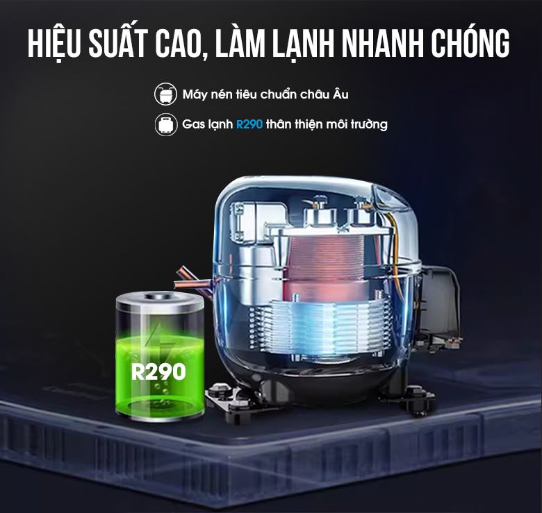 Hiệu suất cao, làm lạnh nhanh chóng nhờ máy nén và gas lạnh R290
