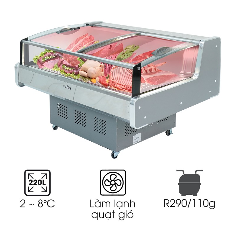 Tủ mát trưng bày thịt cá tươi 1m5 DLCD-1.5PF-B