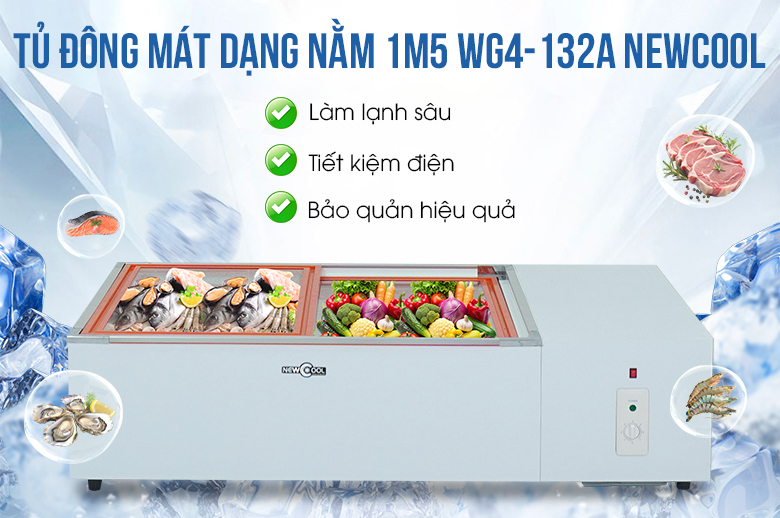 Hình ảnh tủ đông mát kính phẳng 1m5 WG4-132A dạng nằm