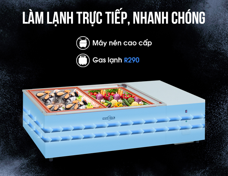 Tủ đông mát 1m5 kính phẳng WG4-132A sử dụng công nghệ làm lạnh tĩnh