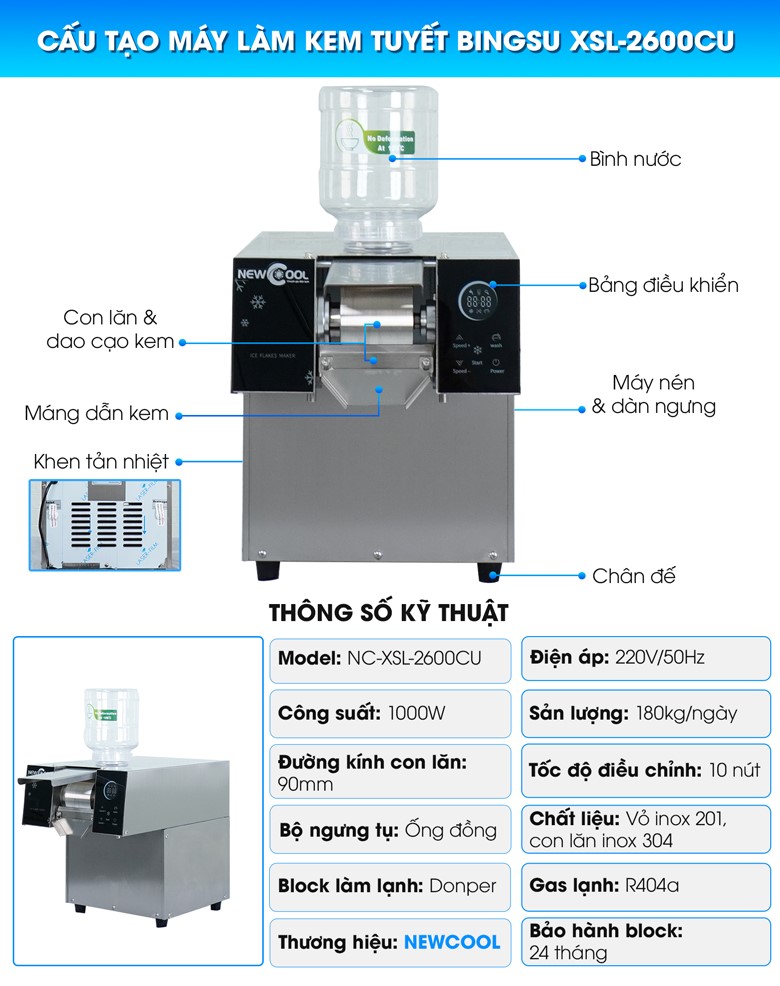 Cấu tạo máy làm kem bingsu XSL-2600CU