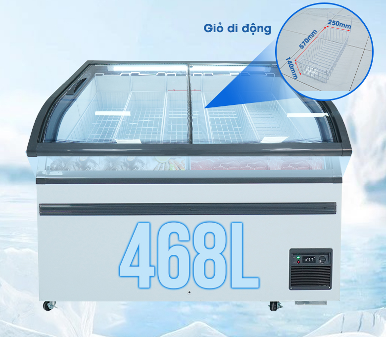 Khoang chứa dung tích 468 lít với 5 giỏ treo di động