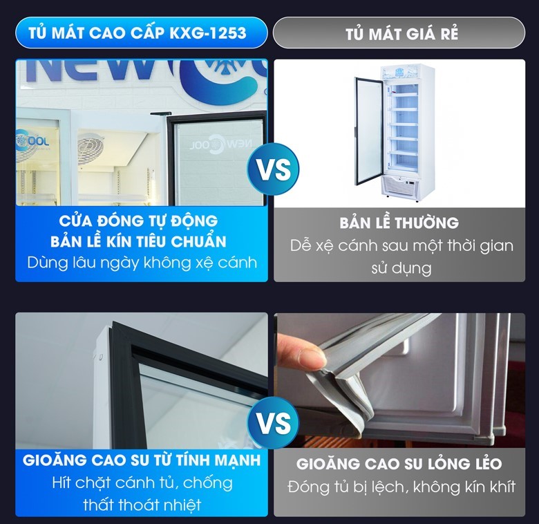 So sánh tủ mát cao cấp KXG-1253 và tủ mát giá rẻ