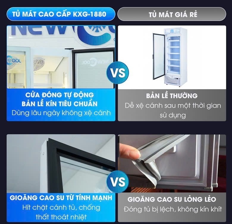 So sánh tủ mát cao cấp KXG-1880 và tủ mát giá rẻ So sánh tủ mát cao cấp KXG-1880 và tủ mát giá rẻ