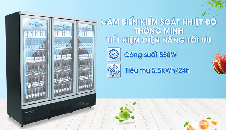 Tủ mát 3 cánh kính KXG-1880 (550W) chỉ tiêu thụ khoảng 5,5 số điện/24h Tủ mát 3 cánh kính KXG-1880 (550W) chỉ tiêu thụ khoảng 5,5 số điện/24h