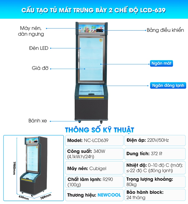 Cấu tạo tủ trưng bày 2 chế độ 70cm LCD-639 Cấu tạo tủ trưng bày 2 chế độ 70cm LCD-639