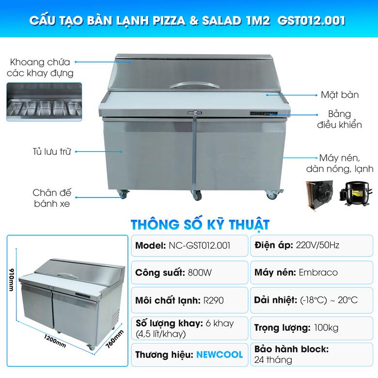 Cấu tạo bàn salad pizza 1m2 GST012.001
