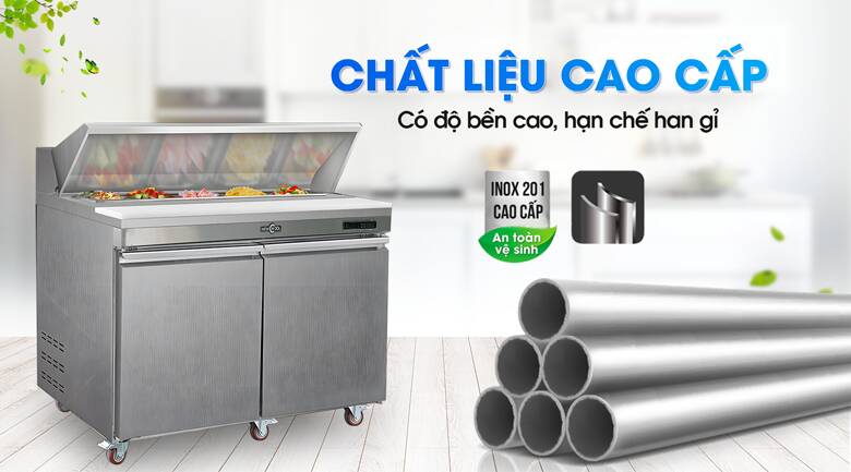 Bàn pizza 1m2 GST012.001 chế tạo từ vật liệu inox 201 cao cấp