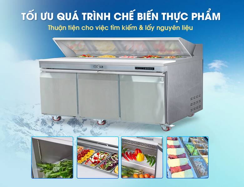 Sơ chế và bảo quản thực phẩm tiện lợi với bàn salad 1m8 