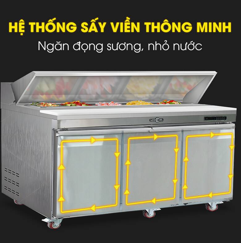 Công nghệ sấy viền tiên tiến giúp bàn mát pizza luôn khô ráo, không bị nhỏ nước