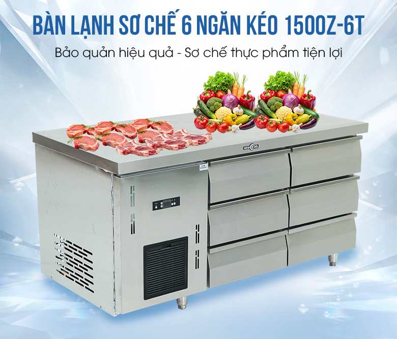 Hình ảnh bàn mát sơ chế 6 ngăn kéo 1500Z-6T