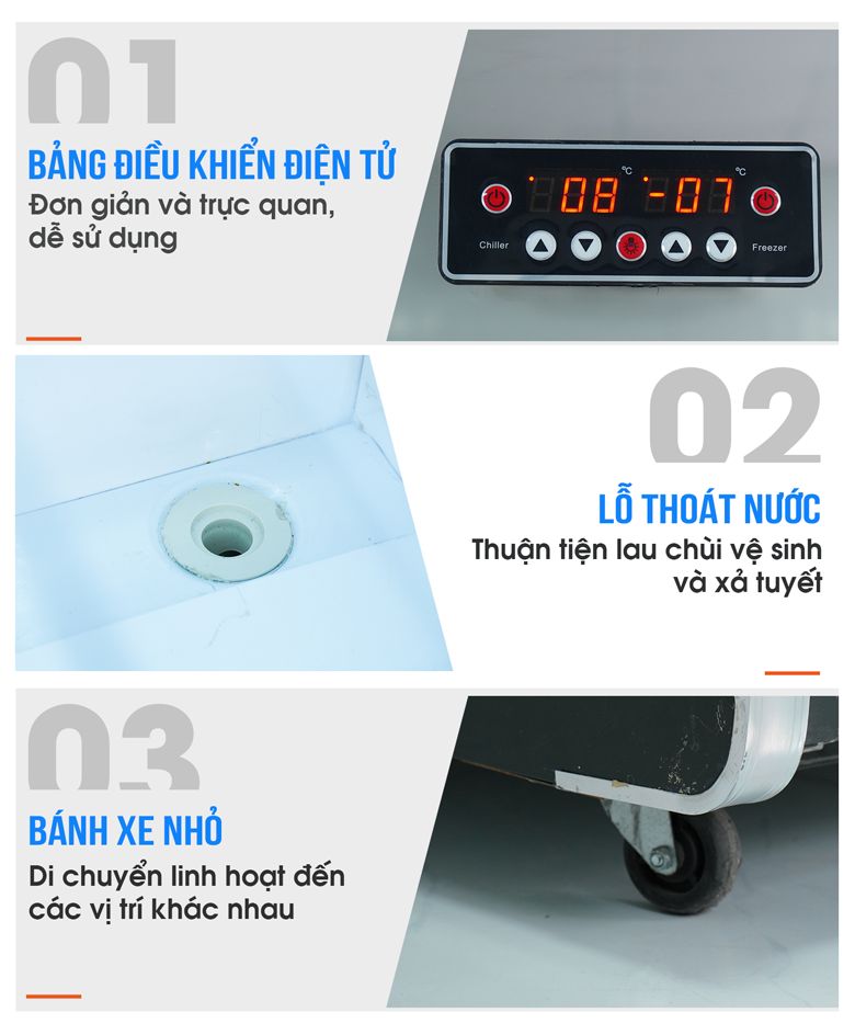 Các chi tiết thiết kế tối ưu của tủ trưng bày 3 chế độ 1m2 HY-1200FK