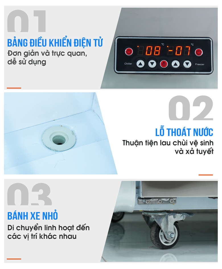 Các chi tiết thiết kế tối ưu của tủ trưng bày 3 chế độ 1m5 HY-1500FKT