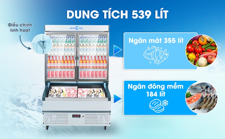 Tổng dung tích 539 lít, chứa đựng lượng lớn thực phẩm Tổng dung tích 539 lít, chứa đựng lượng lớn thực phẩm