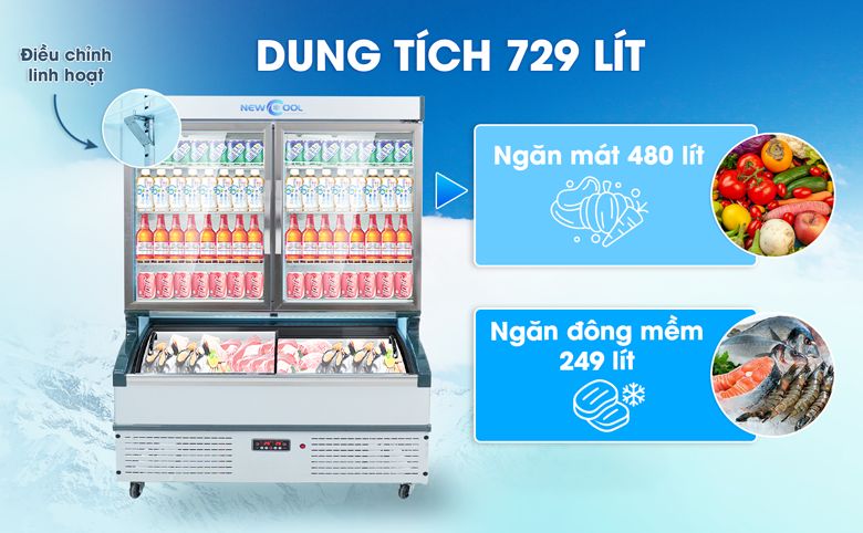 Tổng dung tích 729 lít, chứa đựng lượng lớn thực phẩm Tổng dung tích 729 lít, chứa đựng lượng lớn thực phẩm