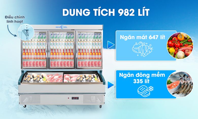 Tổng dung tích 982 lít, chứa đựng lượng lớn thực phẩm Tổng dung tích 982 lít, chứa đựng lượng lớn thực phẩm