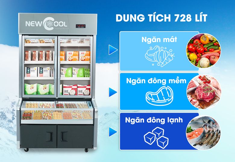 Tổng dung tích 728 lít, chứa đựng lượng lớn thực phẩm