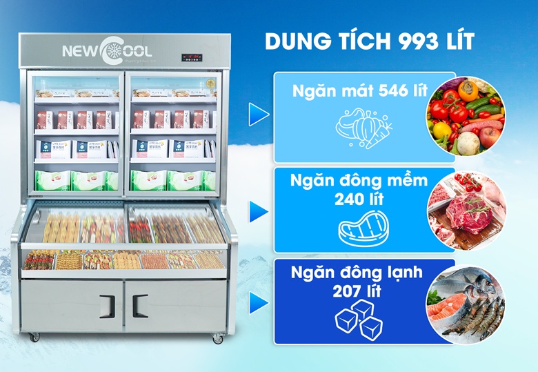 Tổng dung tích 993 lít, chứa đựng lượng lớn thực phẩm