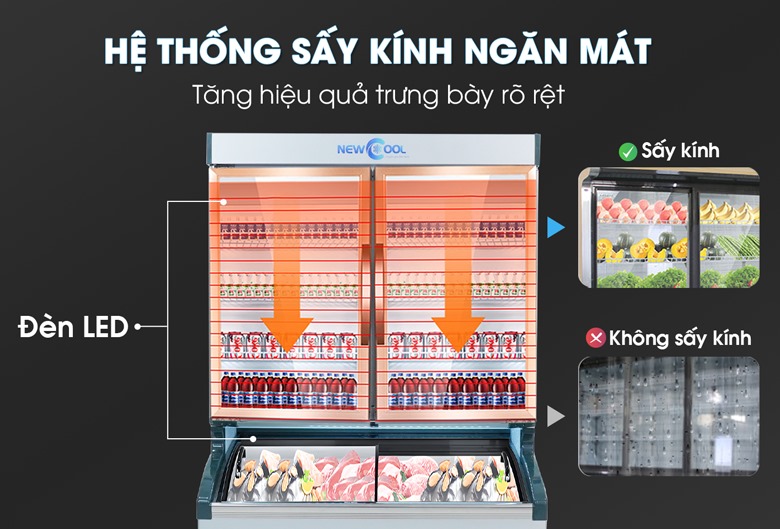 Hệ thống sấy kính ngăn mát, kết hợp đèn LED chiếu sáng Hệ thống sấy kính ngăn mát, kết hợp đèn LED chiếu sáng