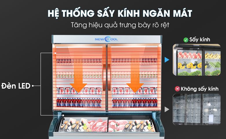 Hệ thống sấy kính ngăn mát, kết hợp đèn LED chiếu sáng Hệ thống sấy kính ngăn mát, kết hợp đèn LED chiếu sáng