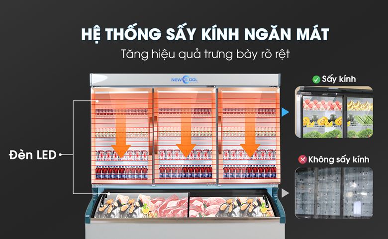 Hệ thống sấy kính ngăn mát, kết hợp đèn LED chiếu sáng Hệ thống sấy kính ngăn mát, kết hợp đèn LED chiếu sáng