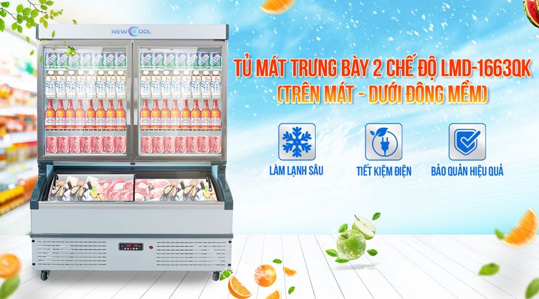 Tủ trưng bày 2 chế độ 1m7 LMD-1663QK (mát, đông mềm) Tủ trưng bày 2 chế độ 1m7 LMD-1663QK (mát, đông mềm)
