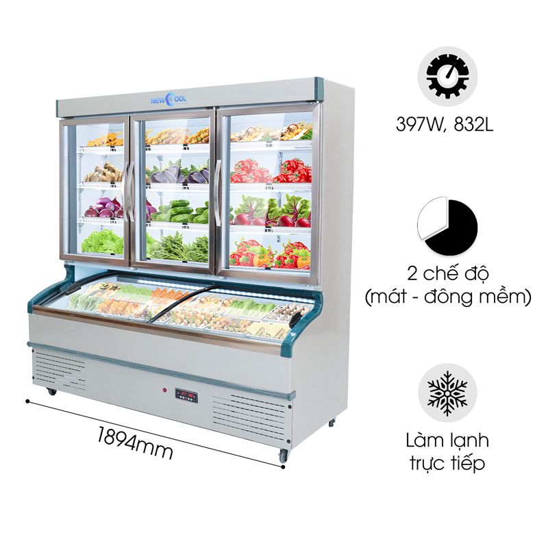 Tủ Trưng Bày 2 Chế Độ 1m9 LMD-1894QK (Mát, Đông Mềm)