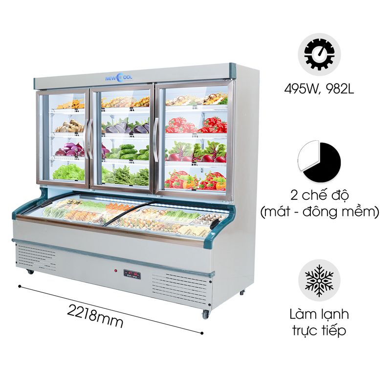 Tủ Trưng Bày 2 Chế Độ 2m2 LMD-2218QK (Mát, Đông Mềm)