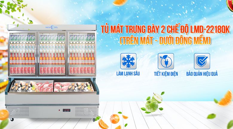 Tủ trưng bày 2 chế độ 2m2 LMD-2218QK (mát, đông mềm) Tủ trưng bày 2 chế độ 2m2 LMD-2218QK (mát, đông mềm)