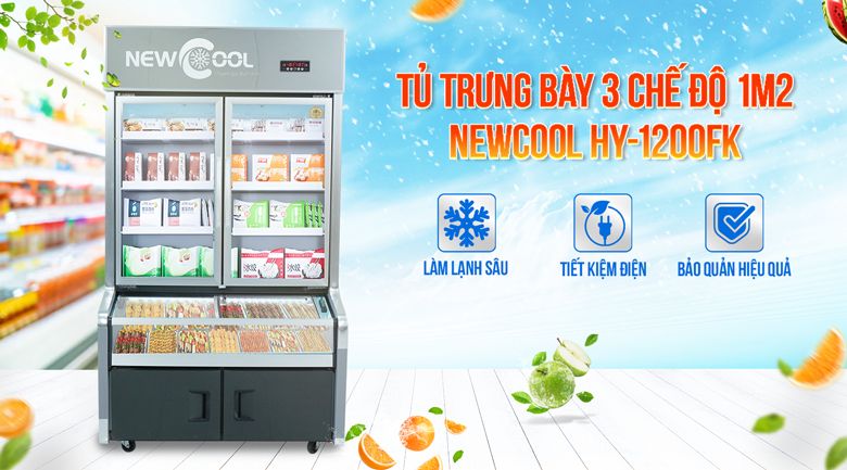 Tủ trưng bày 3 chế độ 1m2 HY-1200FK (mát, đông mềm, đông lạnh)