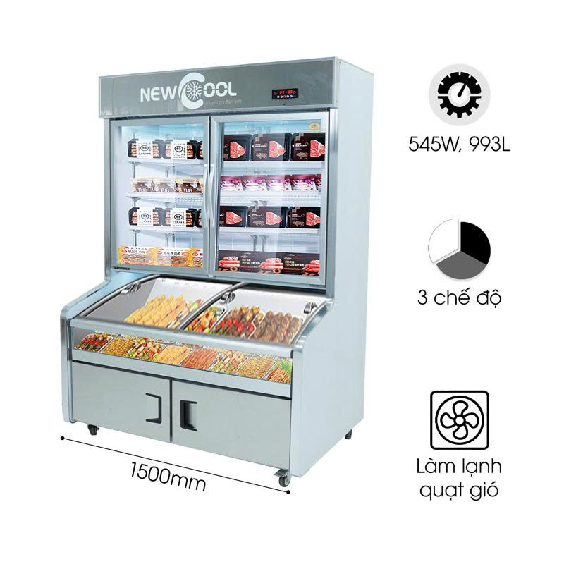 Tủ Trưng Bày 3 Chế Độ 1M5 Cao Cấp HY-1500FKT (Mát, Đông Mềm, Đông Lạnh)