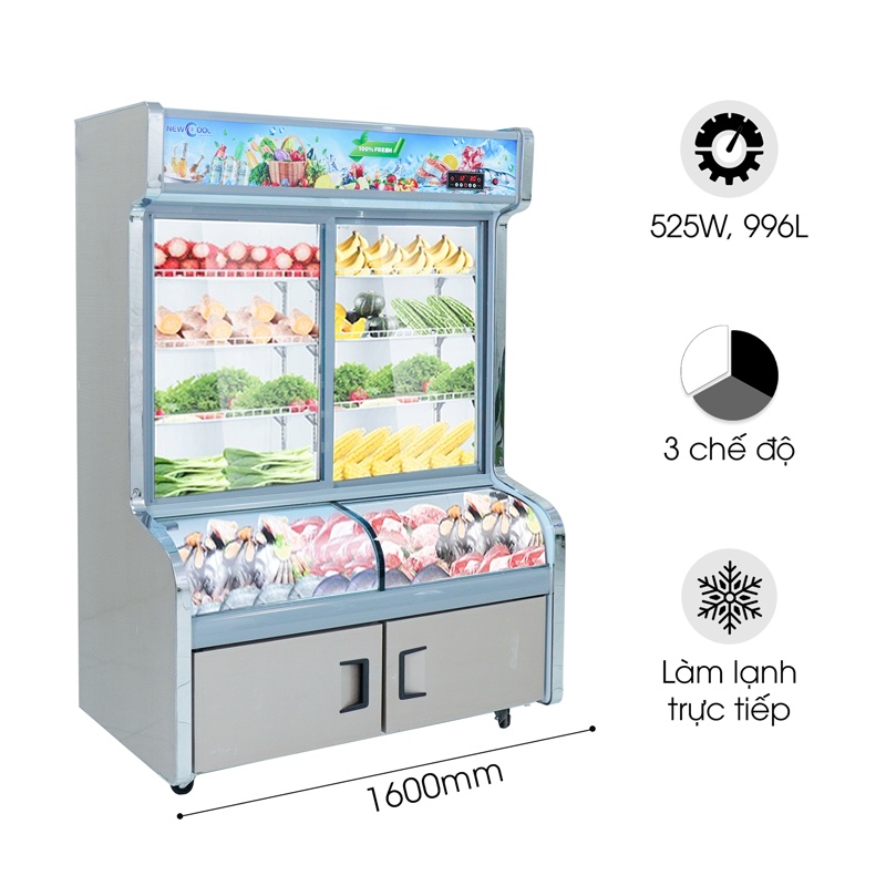 Tủ Trưng Bày 3 Chế Độ 1M6 HY-1600W (Mát, Đông Mềm, Đông Lạnh)