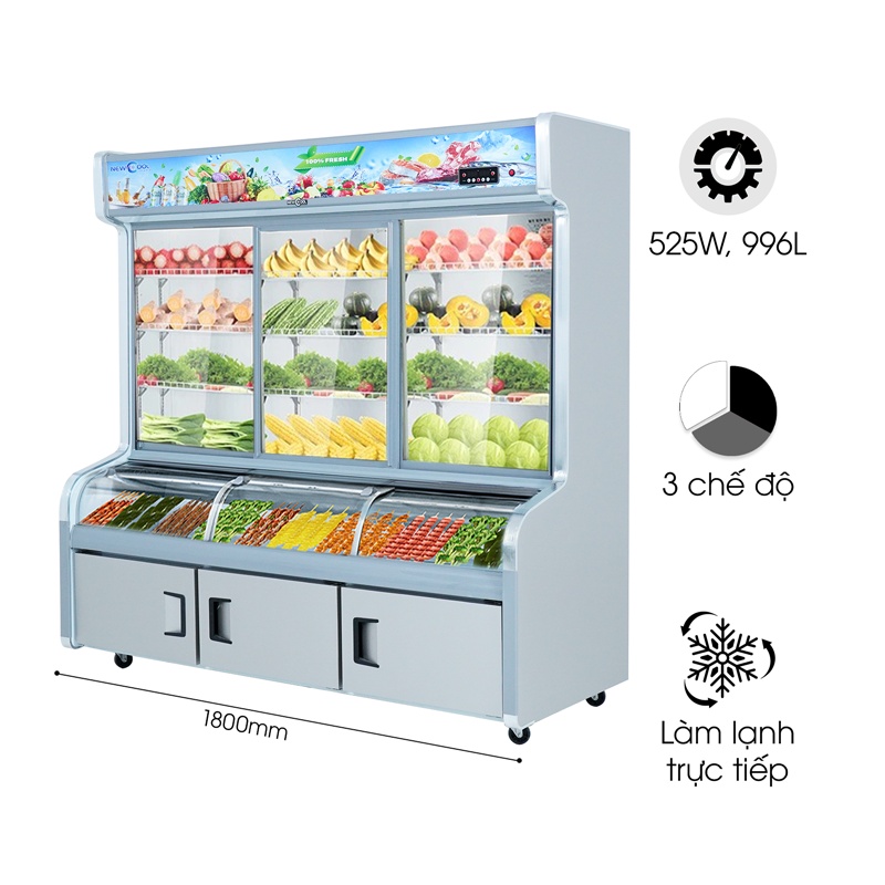 Tủ Trưng Bày 3 Chế Độ 1M8 HY-1800W (Mát, Đông Mềm, Đông Lạnh)