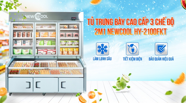Tủ trưng bày 3 chế độ 2m1 HY-2100FKT cao cấp (mát, đông mềm, đông lạnh)