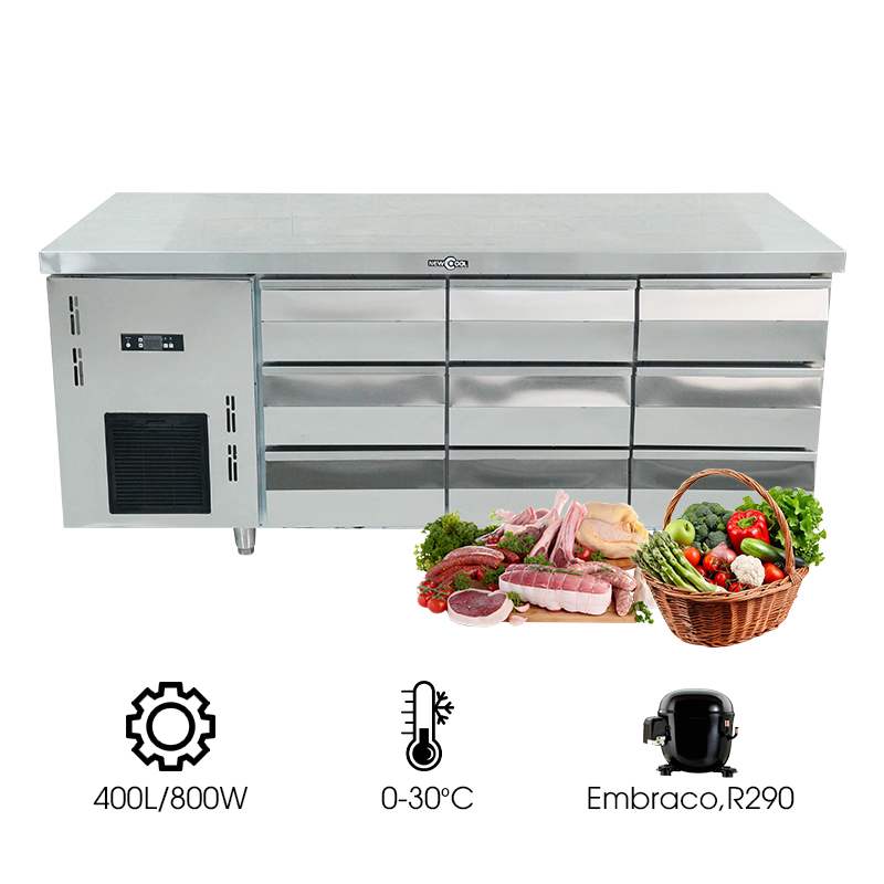 Bàn mát sơ chế 9 ngăn kéo NEWCOOL 1500Z-9T