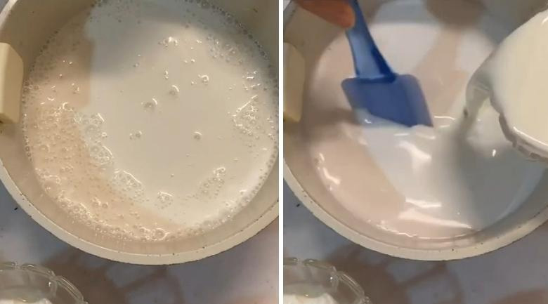 hướng dẫn làm kem chuối, trộn hỗn hợp