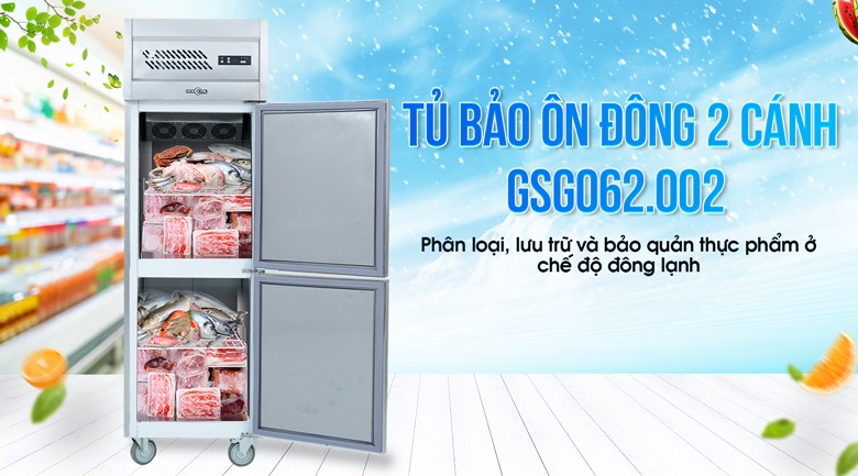 Tủ bảo ôn đông đứng 2 cánh inox GSG062.002