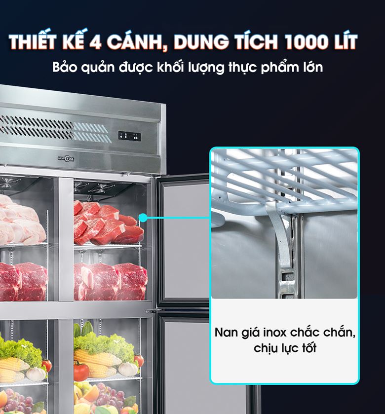 Thiết kế 4 cánh sang trọng, dung tích 1000 lít rộng rãi