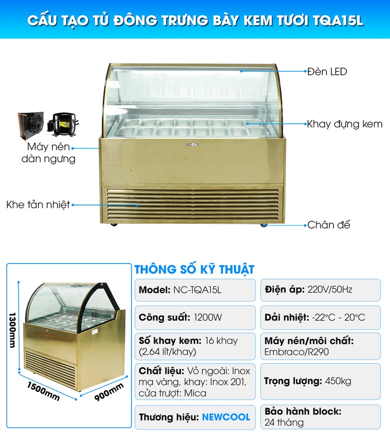 Cấu tạo chi tiết của tủ đông trưng bày kem tươi TQA15L Cấu tạo chi tiết của tủ đông trưng bày kem tươi TQA15L