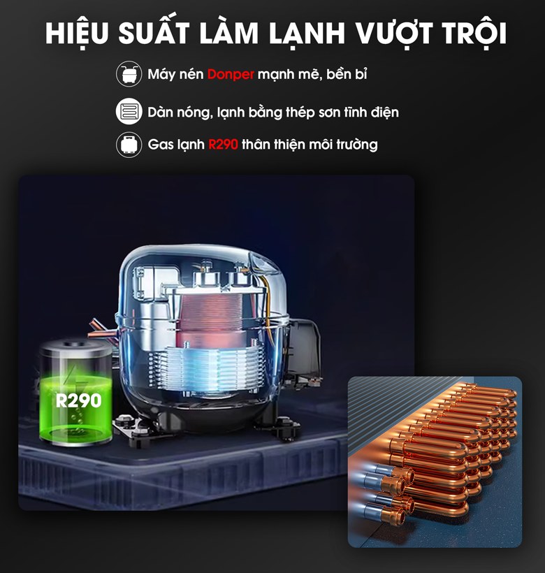 Trang bị hệ thống làm lạnh cho hiệu suất cao, hoạt động ổn định Trang bị hệ thống làm lạnh cho hiệu suất cao, hoạt động ổn định