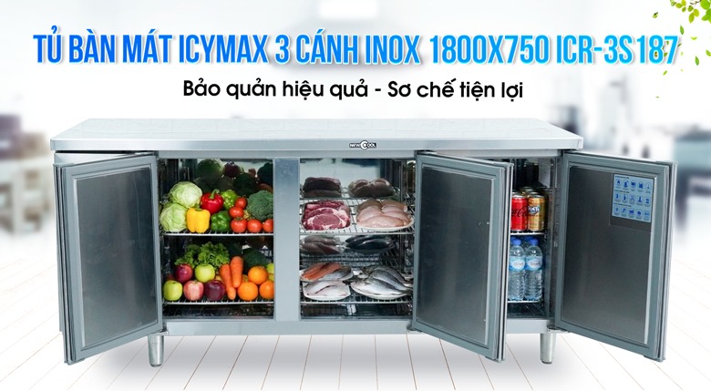 Tủ bàn mát Icymax 3 cánh inox 1800x750 ICR-3S187 Tủ bàn mát Icymax 3 cánh inox 1800x750 ICR-3S187