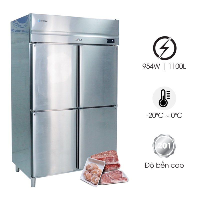Tủ đông đứng ICYMAX 4 cánh inox 1100L NEWCOOL IUF-4S128
