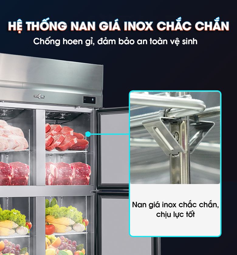Hệ thống nan giá inox chắc chắn, chịu lực tốt