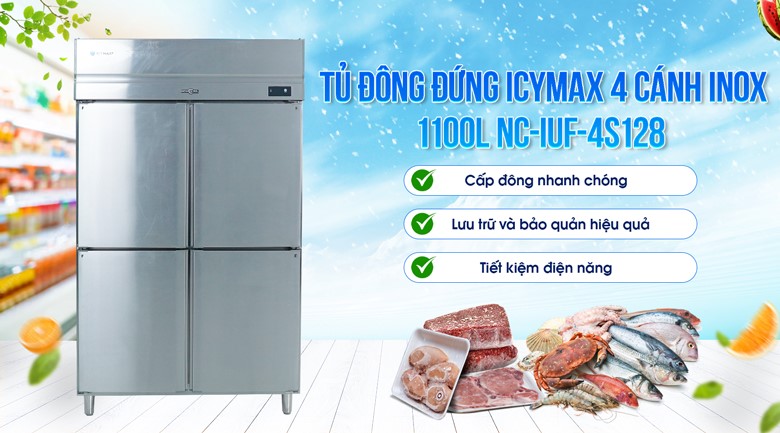 Tủ đông đứng ICYMAX 4 cánh inox 1100L IUF-4S128