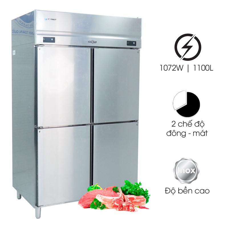 Tủ đông mát 4 cánh ICYMAX inox 1100L IUFR-4S128