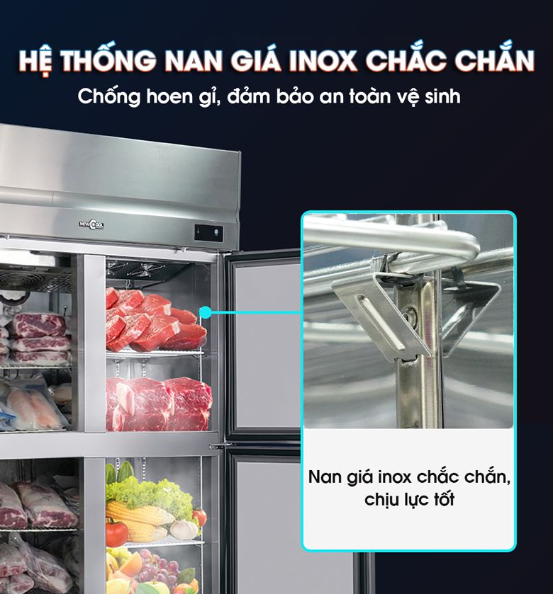Hệ thống nan giá bằng inox chắc chắn, chịu lực tốt