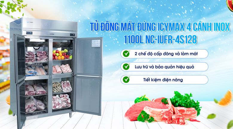 Tủ đông mát đứng ICYMAX 4 cánh inox 1100L IUFR-4S128