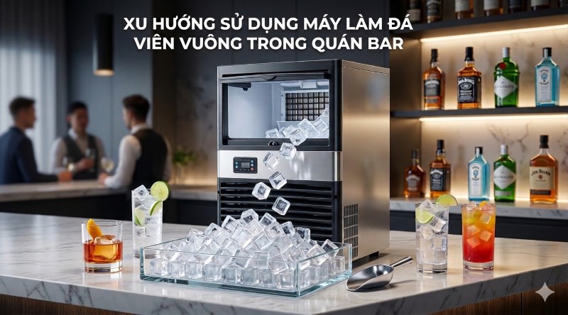 Xu hướng sử dụng máy làm đá viên vuông trong quán bar