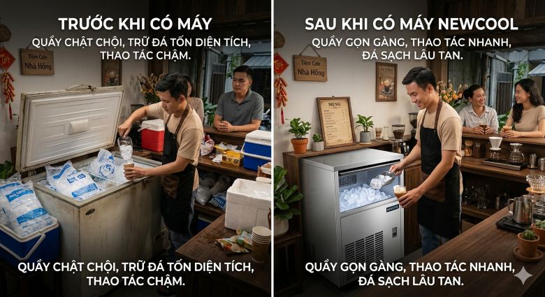 Tiệm cafe Hồng sau khi sử dụng máy