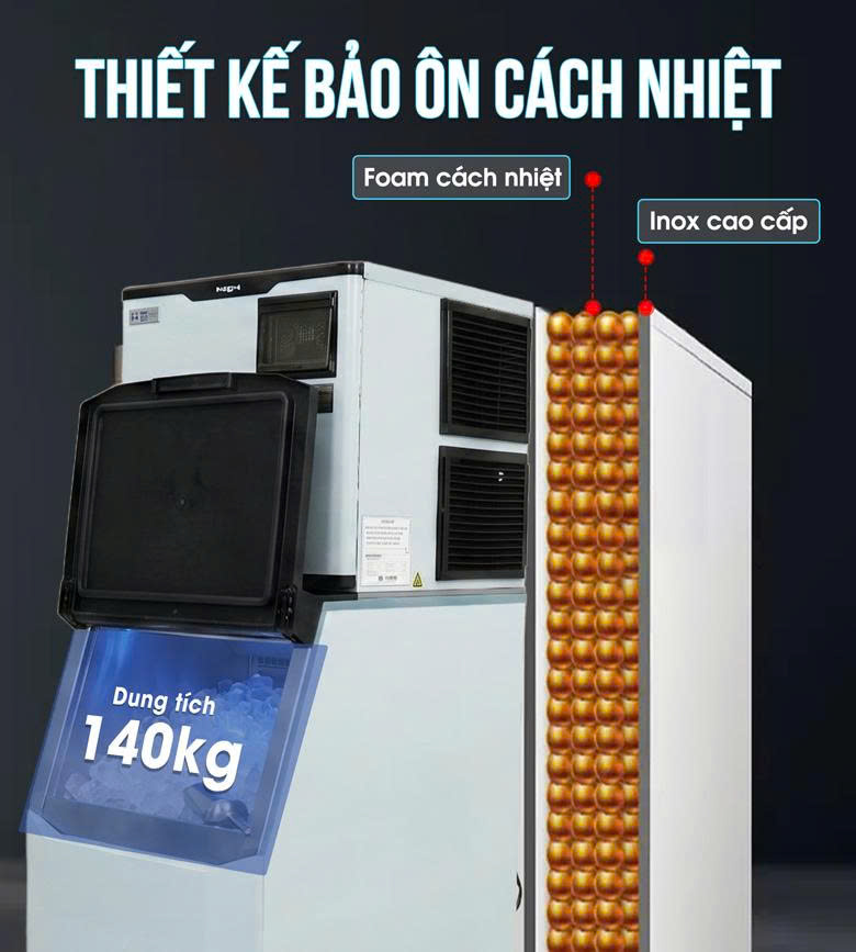 Thùng chứa đá dung tích lớn, thiết kế 3 lớp cách nhiệt 